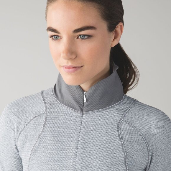 Lululemon Runderful 1/2 Zip Mini Check Pique White Heathered Slate/Slate - Picture 2 of 16